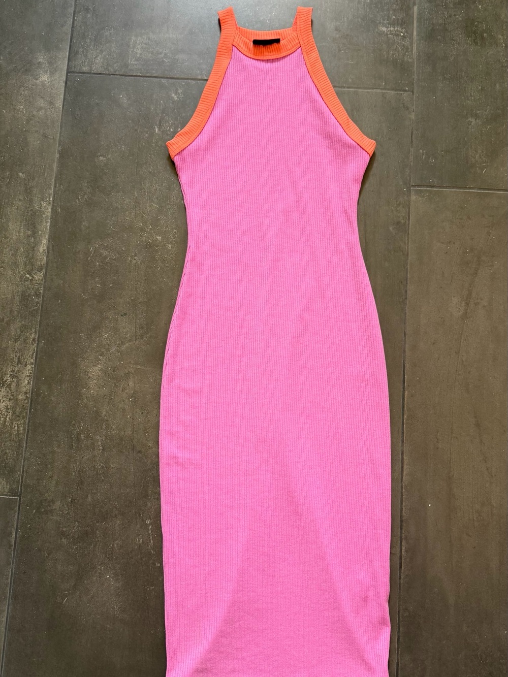 Vici Purple Ribbed Halter Midi Dress with Orange Trim